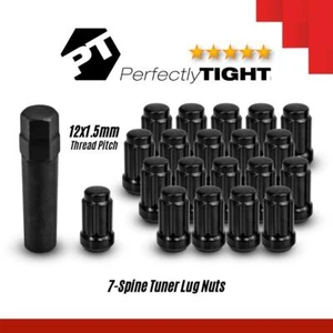 NEW 12mm x 1.5mm Black Small Diameter 7-Spline Tuner Lug Nuts Kit ( 20pc w Key ) - Picture 1 of 11