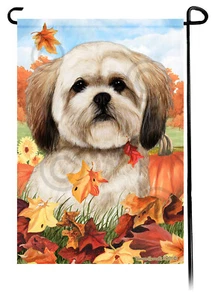 Falling Leaves Garden Flag - Cream Lhasa Apso - Picture 1 of 1