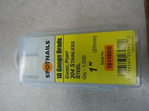 Spotnails 18116SS-1" 18 Ga. Straight 304 Stainless Steel Brad Nails, 1,000/Box - Picture 1 of 2