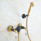 Black & Gold Brass Bathroom Handheld Shower Faucet Set Bahtub Mixer Tap 2Na507