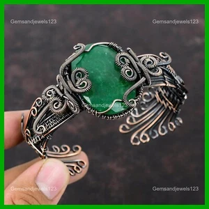 Copper Faceted Zambian Emrald Gemstone Wire Wrapped Engagement Bangle Jewelry - Picture 1 of 6