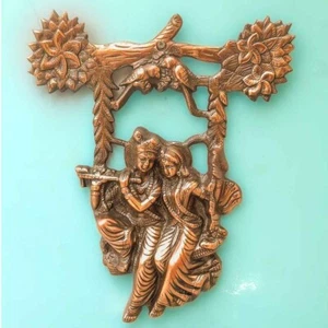 Radha Krishna Murti Wall Hanging | Shri Radhe Krishna Playing Flute And Sitting - Picture 1 of 9