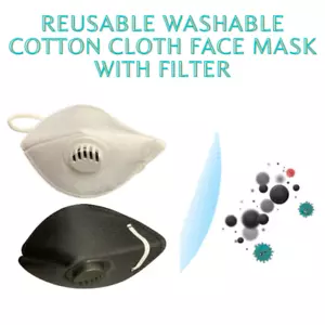 6 Pack (3 Black + 3 White) Reusable Washable Cotton Cloth Face Mask with Filter - Picture 1 of 11