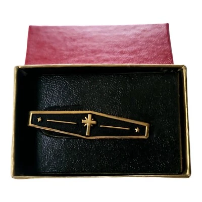 Petite Religious Cross Tie Clip Vintage Banhado a Ouro Preto Esmalte Masculino Cristão - Imagem 1 de 3