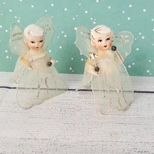 2 cabezas de porcelana vintage de ángel de tul de Navidad Holt Howard como es imperfecto - Imagen 1 de 11