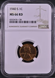 1940-S 1C RD Lincoln Wheat One Cent NGC MS66RD 6553476-138 - Picture 1 of 2