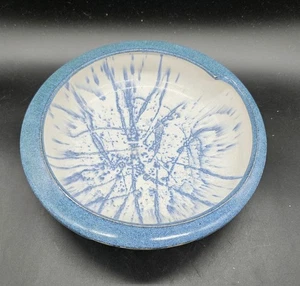 Vintage Art Pottery Geometric Splatter Decorative Bowl 8" Blue - Picture 1 of 11