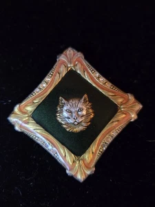 Broche prendedor grande cabeza de gato enmarcado vintage Catherine Popesco Francia - Imagen 1 de 6