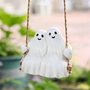 Couple GhostSwing Statue Pendant Halloween Garden Hanger Decor Resin Ornament - Picture 1 of 7