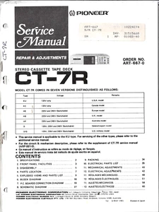 Pioneer CT-7R STEREO KASSETTENDECK ORIGINAL SERVICEHANDBUCH - Bild 1 von 1