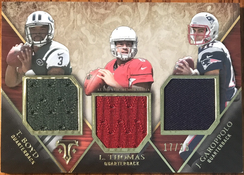 2014 Topps Triple Threads Relics Trios Boyd/Thomas/Garoppolo #TTRT-41 #’d 17/36 - Image 1 of 2