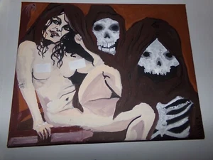 Horror Gemälde, Acryl 11x13, Drei Tote - Bild 1 von 3