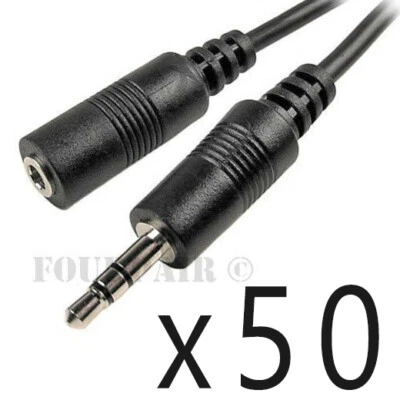 50 Pack Lot - 25ft 3.5mm Stereo Audio Extension Cable Male to Female M/F MP3 1/8 - Image 1 of 2