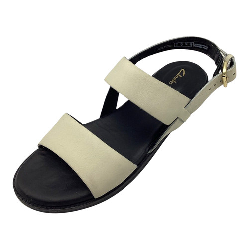 Sandali Clarks donna bianchi Karsea pelle cinturino piatto slingback taglia 5D usati