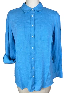 Talbots NEW 100% Linen Blouse Roll Tab Sleeves L Large NWT Chest Pockets - Picture 1 of 15