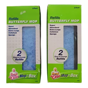 Mr. Clean #4725 Refills MOP IN A BOX Butterfly Mop CELLULOSE SPONGE TWO 2-Packs - Picture 1 of 10