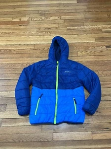 Eddie Bauer Kids Puffer Jacket Blue Full Zip Reversible Boys Youth Large (14/16) - Picture 1 of 6