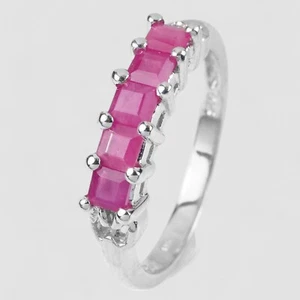 Half Eternity Rings Hot Pink Ruby 925 Sterling Silver Handmade Mother's Day Gift - Picture 1 of 8