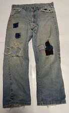 Vintage 1960s Lee Riders Denim Blue Jeans Patched Hippie Union Sanforized 34x28