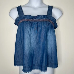 Anthropologie Pilcro Chambray Swing Top Gr. M blau gesmokt Boho Festival Sommer - Bild 1 von 11