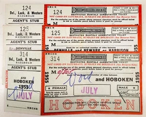 (3) 1955 Delaware Lackawanna Western Railroad Tickets NJ Area. Train Ticket - Picture 1 of 2