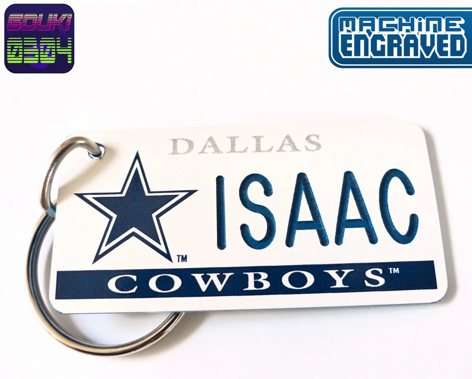 Personalized Dallas Cowboys Keychain Tag - Custom Engraved Any Name Text - NFL - Image 1 of 4
