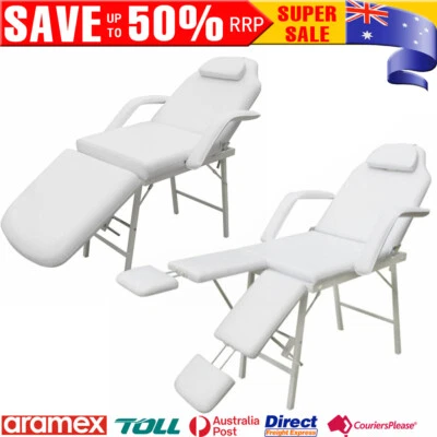 Portable Facial Treatment Chair Foldable Faux Leather White Bed with footrest AU - image 1 of 4