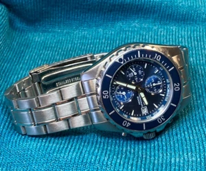Working Pulsar by Seiko 7T62-X019 Chronograph Date Blue Dial Luminous Steel Band - Picture 1 of 19