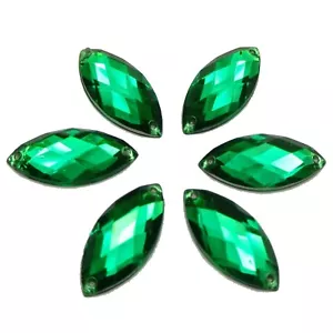 100 bottoni strass da cucire occhio di cavallo acrilico fondo piatto verde 9x20 mm cucire su perlina - Foto 1 di 6
