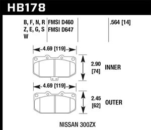 Hawk Performance HB178G.564 DTC-60 Disc Brake Pad Fits 89-96 300ZX Skyline