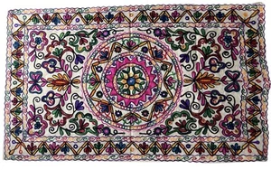 Indian Wall Hanging Cotton Kashmiri Wool Embroidery Handmade Suzani Decor White - Picture 1 of 5