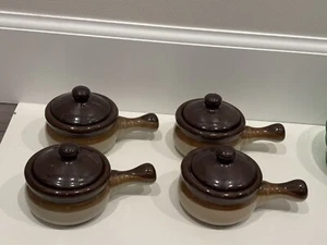 Set of 4 Soup Crocks with Handles Bowls with Lids French Onion Chili Taiwan VTG - Picture 1 of 15