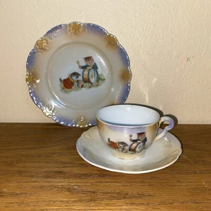 Juego de platos, platillo y taza de té antiguos gatos juguetones de Baviera Alemania - Imagen 1 de 10