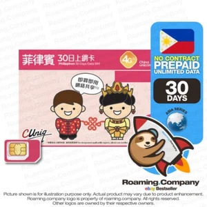 🚀Filipinas 30 DÍAS DATOS ILIMITADOS Viaje Tarjeta SIM Prepago Roaming Hotspot10GB4G - Imagen 1 de 2