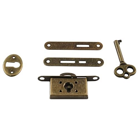 Full Mortise Lock 1Set Bronze Mini Locks with Skeleton Key Antique Small Box Cover