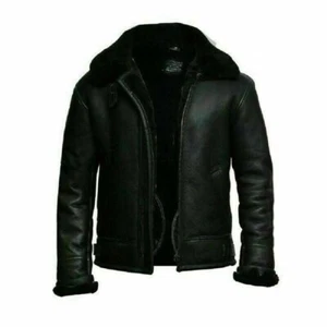 Mens B3 Bomber Pilot Flying Fur Collar/Real Sheepskin Leather Jacket Size Small - Foto 1 di 5