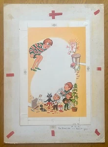 Original Watercolor Cartoon Children Making Mess with Mother Yelling c. 1950 60 - Picture 1 of 4