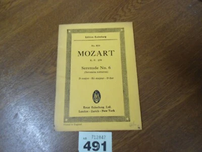 No.859 MOZART Nocturnal Serenade No.6 KV.239 - Edition EULENBURG Orchestra Score - Image 1 of 4