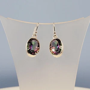 Mystic Topaz Earrings, Sterling Silver, AAA Quality Topaz, Conclave Cut Natural - Picture 1 of 4