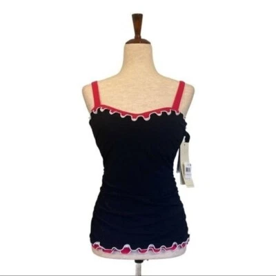 Gottex Profile Tankini Top Underwire Adjustable Straps Ruffles Black Pink 32D - Image 1 of 4
