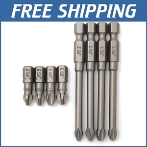 Durable S2 Steel JIS Impact Bits - 1/4 Inch Standard and Long 8-Piece Set - Picture 1 of 11