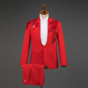 Trajes de vestir formales con lentejuelas blazer para hombre 2 piezas abrigo pantalones ajustados disfraces de boda  - Imagen 1 de 9