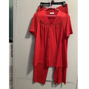 Pigiama vintage Vanity Fair rosso set 2 pezzi XL nylon manica corta top pantaloni lunghi nuovo senza etichette - Foto 1 di 9