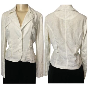 Y2K VILA LINEN JACKET HILTON JACKET MODEL IN A IVORY LINEN VISCOSE  MEDIUM - Picture 1 of 11