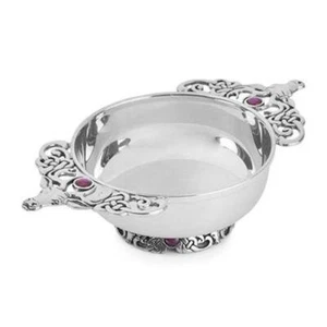 Stunning Pewter Scottish Stag Toasting Celebration Quaich With Purple Amethyst S - Foto 1 di 3