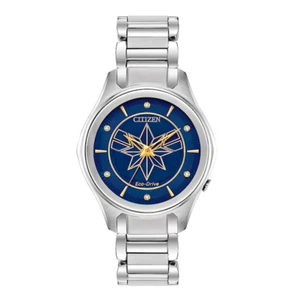 $350 CITIZEN Captain Marvel Eco-Drive Crystal Blue Dial Ladies Watch EM0596-58W - Picture 1 of 5