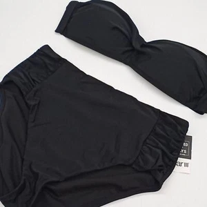 Bar III Bikini Set Womens XL Twist Bandeau Shirred-Side High-Waist Bottom Black - Picture 1 of 10