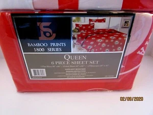 6 Piece Georgia RED WHITE "Queen" Sheet Set Microfiber NEW Unopened - Picture 1 of 5