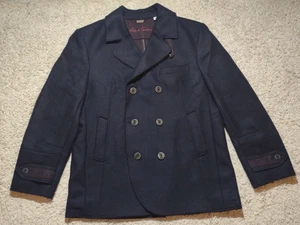 Robert Graham Pea Coat Men's Size XL Cascade Double Breasted Wool Navy Blue - Picture 1 of 12