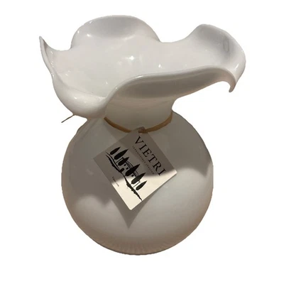 "Florero Vietri Hibiscus 11"" blanco boca soplado arte italiano en vidrio Italia nuevo con etiquetas" Foto 1 de 4